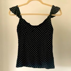 ZARA Stretchy Polka Dot Tank Top, subtle ruffle straps
